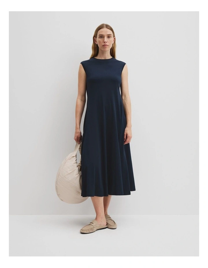 Stitch Detail Midi Dress in Navy image 1