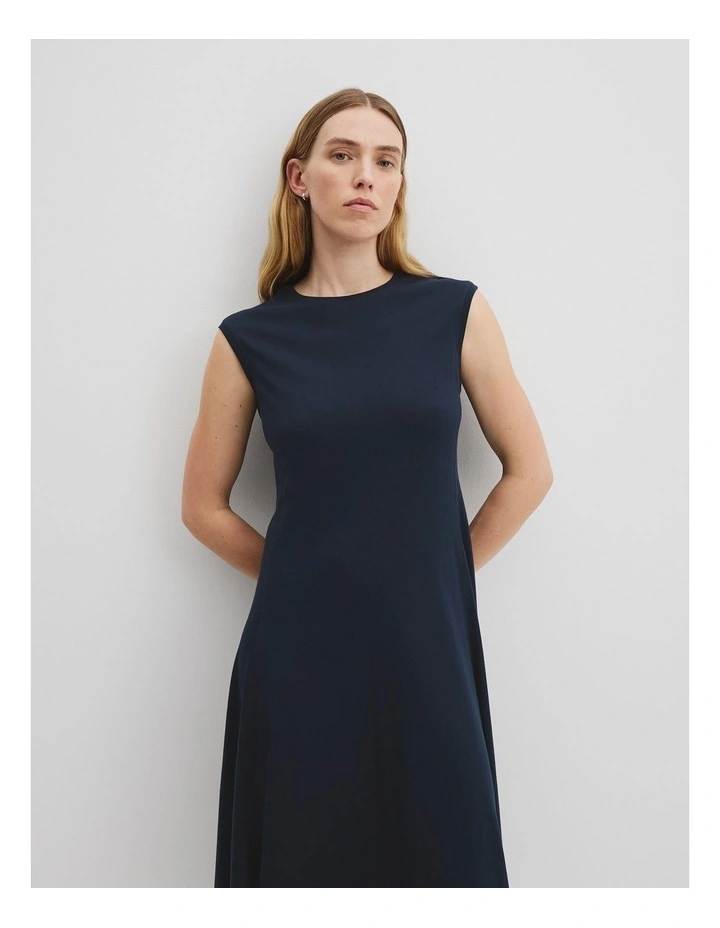 Stitch Detail Midi Dress in Navy image 2