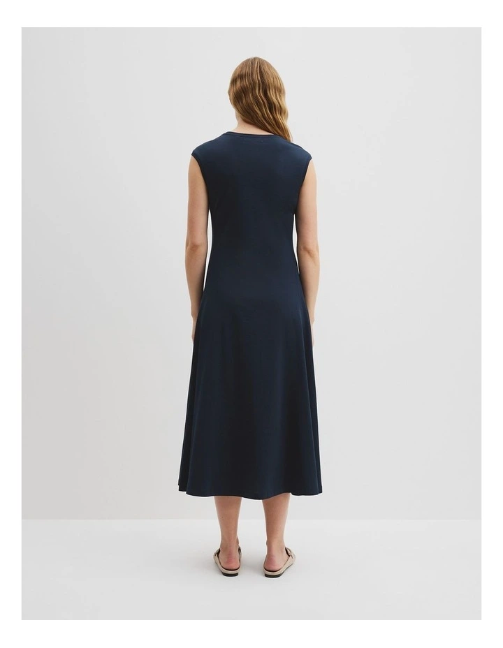 Stitch Detail Midi Dress in Navy image 4