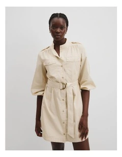 Belted Shirt Dress in Crema