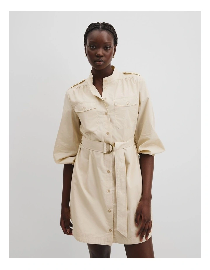 Belted Shirt Dress in Crema image 1