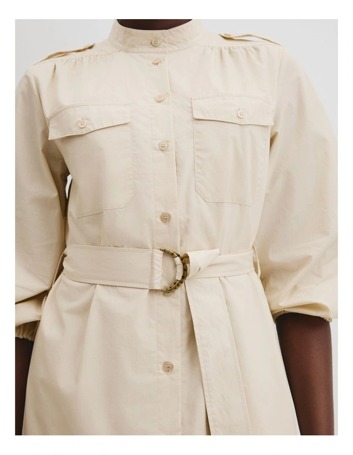 Belted Shirt Dress in Crema image 2