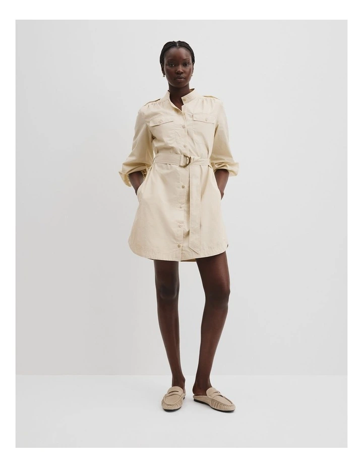 Belted Shirt Dress in Crema image 3