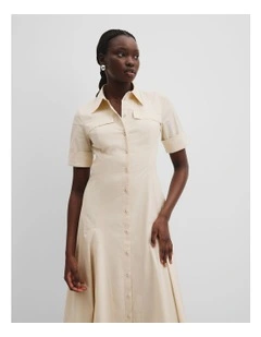 Australian Cotton Lady Like Shirt Dress in Crema