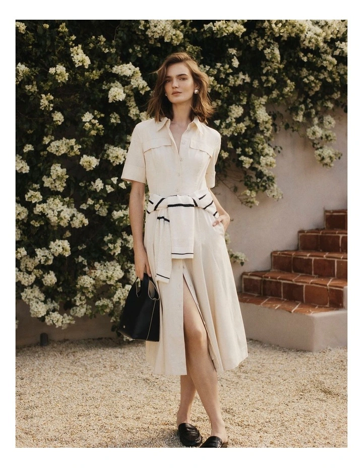 Australian Cotton Lady Like Shirt Dress in Crema image 2