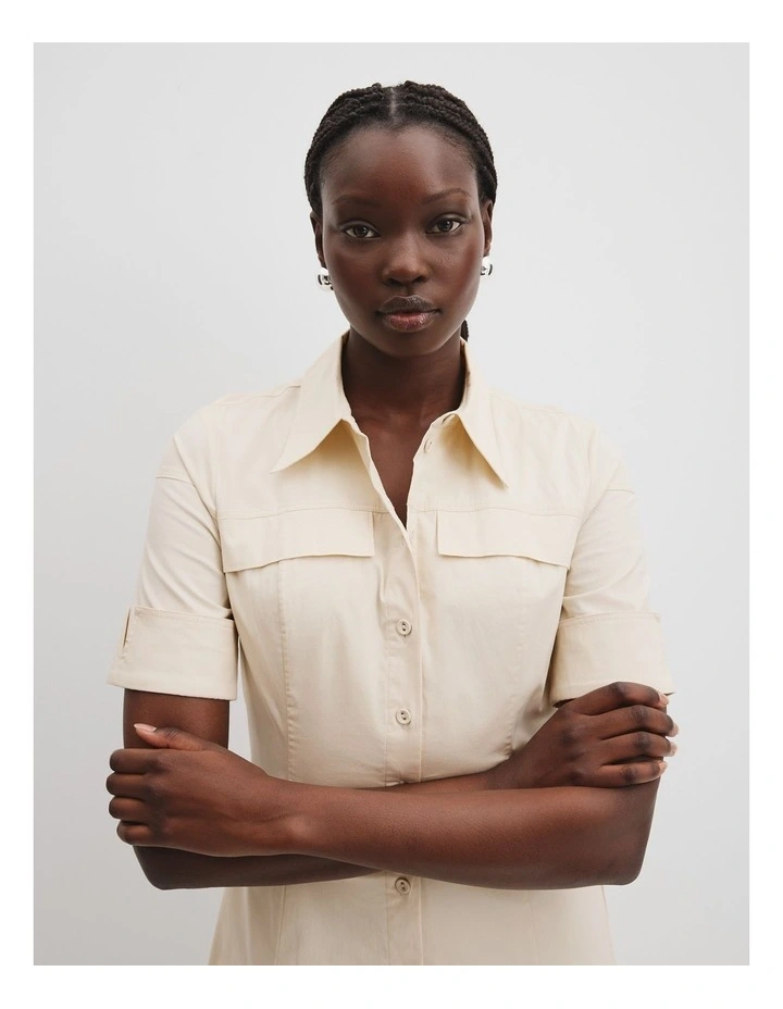 Australian Cotton Lady Like Shirt Dress in Crema image 3