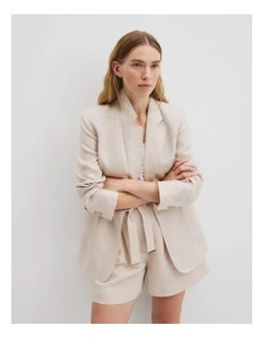 Organically Grown Relaxed Fit Linen Blazer in Sand