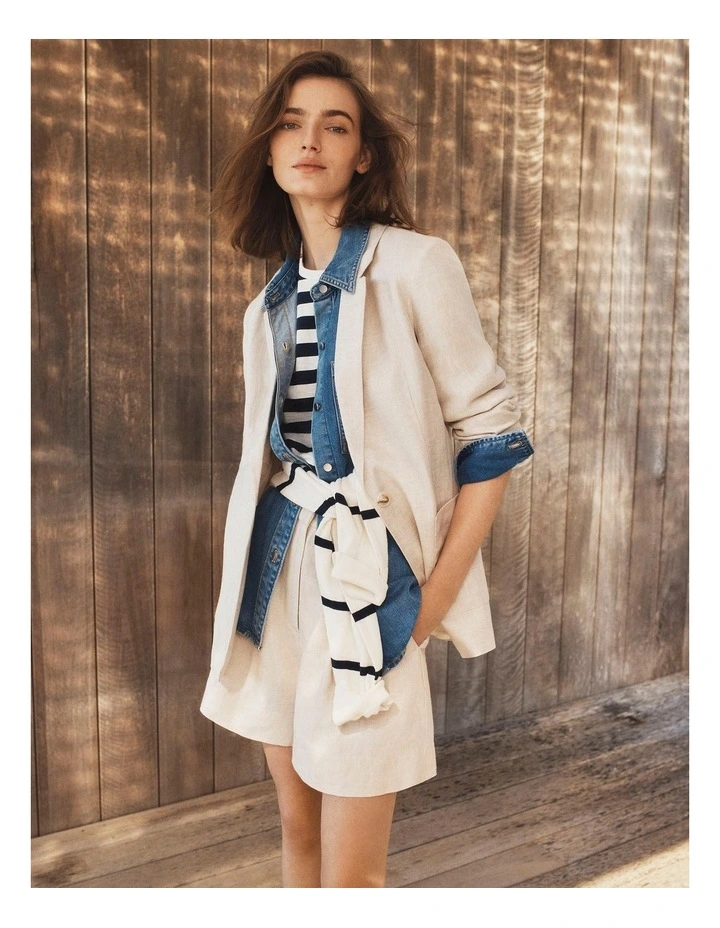 Organically Grown Relaxed Fit Linen Blazer in Sand image 2
