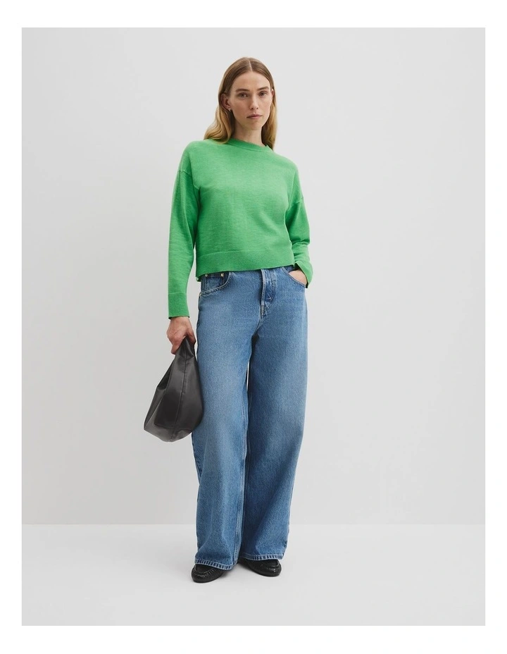 Crew Neck Knit Jumper in Jade Green image 3