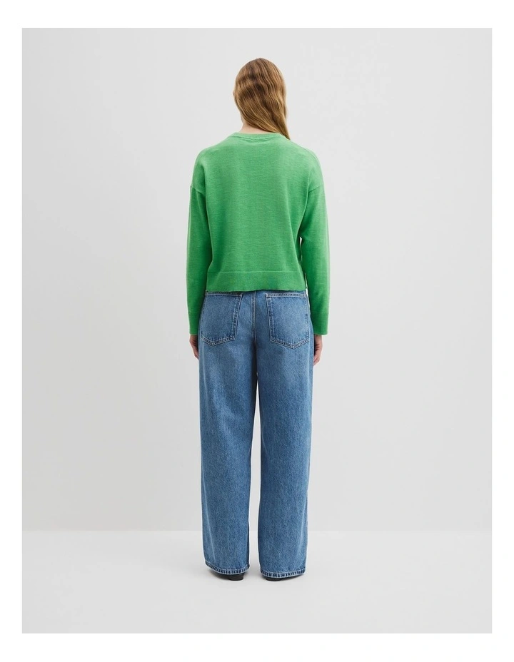 Crew Neck Knit Jumper in Jade Green image 4