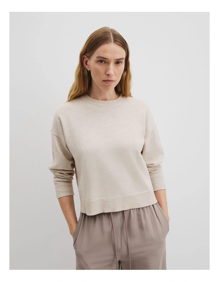 Crew Neck Knit Jumper in Almond Marle image 1