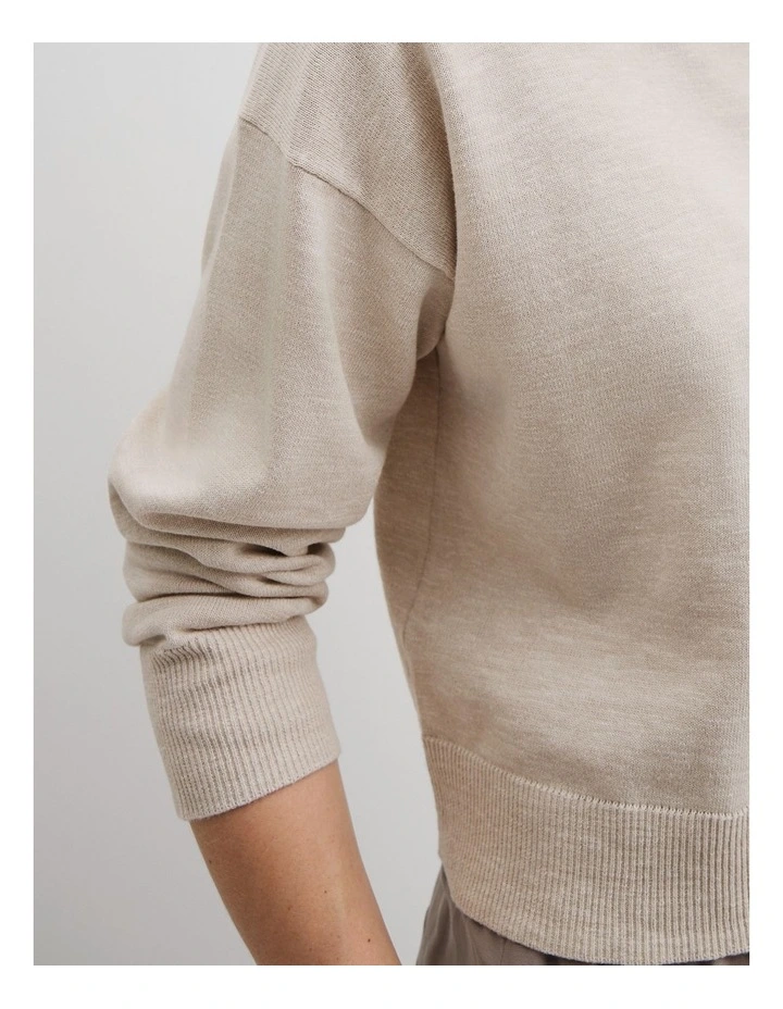 Crew Neck Knit Jumper in Almond Marle image 2