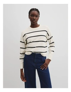 Stripe Crew Neck Knit Jumper in Cream
