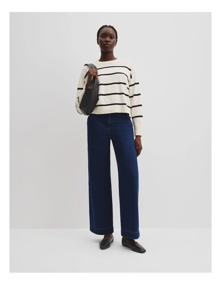 Stripe Crew Neck Knit Jumper in Cream image 2
