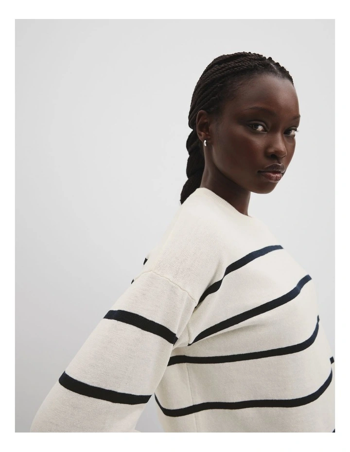 Stripe Crew Neck Knit Jumper in Cream image 3