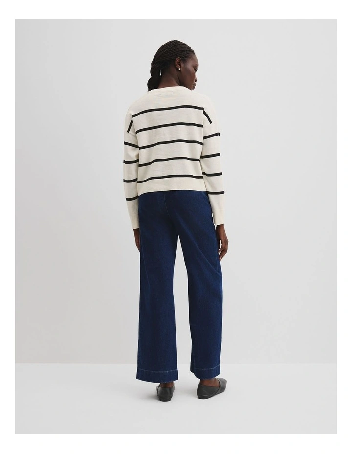 Stripe Crew Neck Knit Jumper in Cream image 4