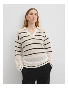Long Sleeve Polo Knit Jumper in Cream