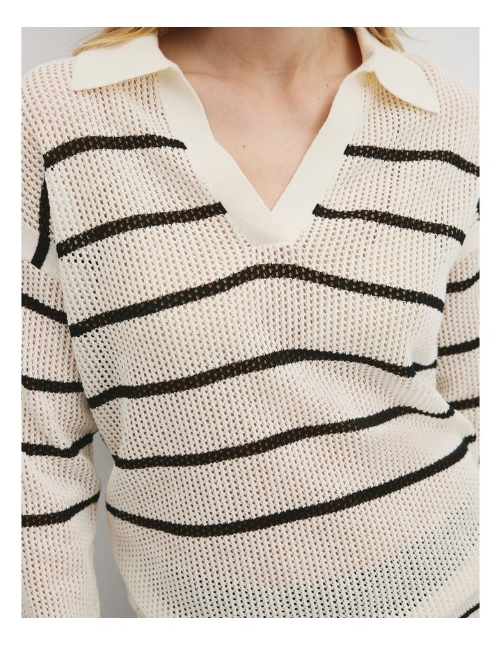 Long Sleeve Polo Knit Jumper in Cream image 2