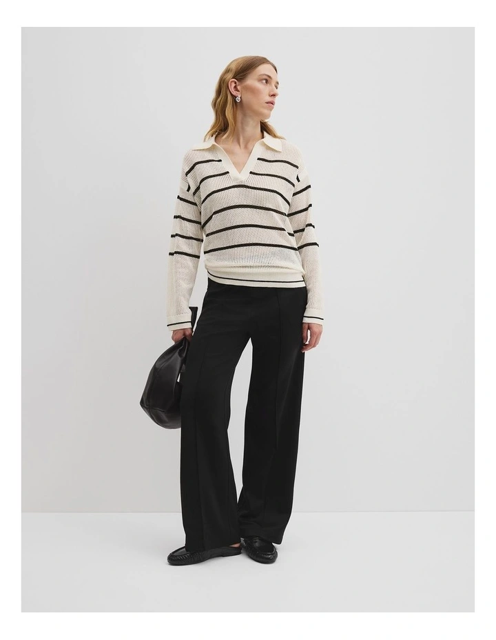 Long Sleeve Polo Knit Jumper in Cream image 3