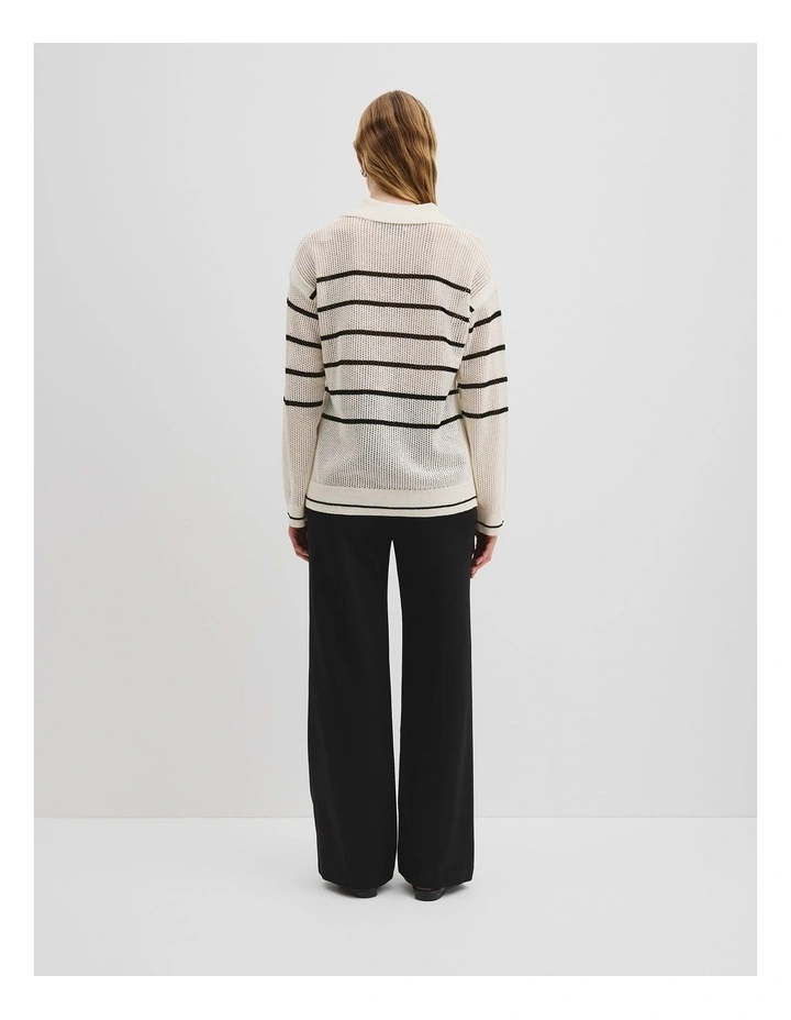 Long Sleeve Polo Knit Jumper in Cream image 4