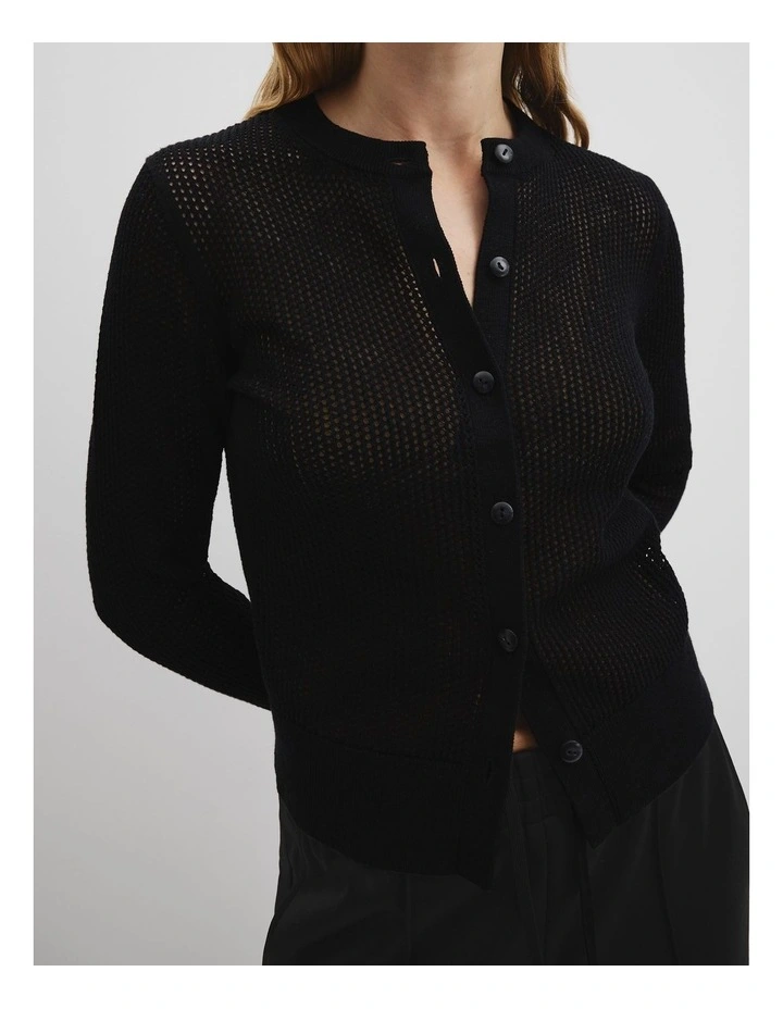 Open Mesh Knit Cardigan in Black image 2