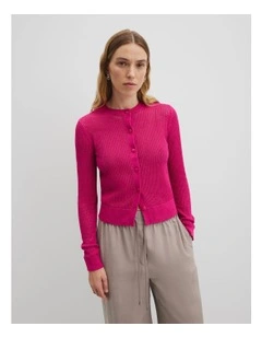 Open Mesh Knit Cardigan in Raspberry