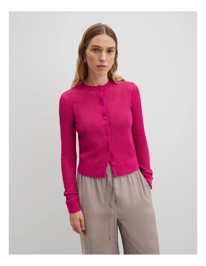 Open Mesh Knit Cardigan in Raspberry image 1