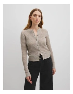 Open Mesh Knit Cardigan in Taupe