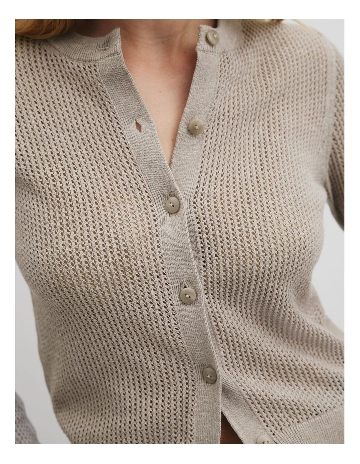 Open Mesh Knit Cardigan in Taupe image 2