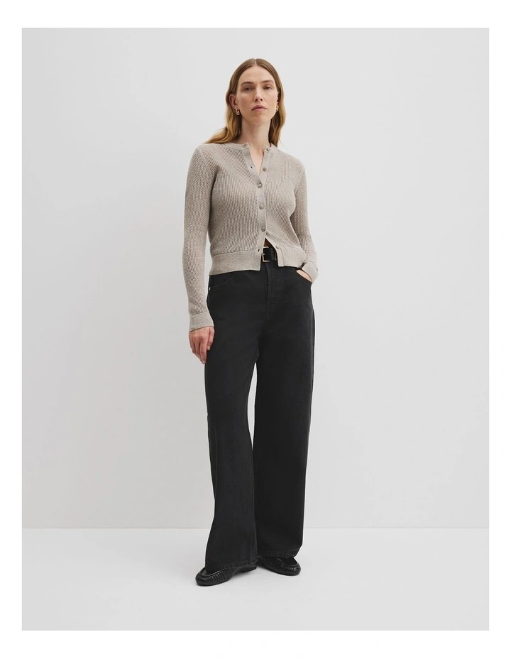 Open Mesh Knit Cardigan in Taupe image 3