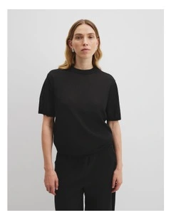 Fine Mesh Knit T-shirt in Black