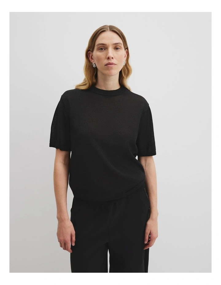 Fine Mesh Knit T-shirt in Black image 1