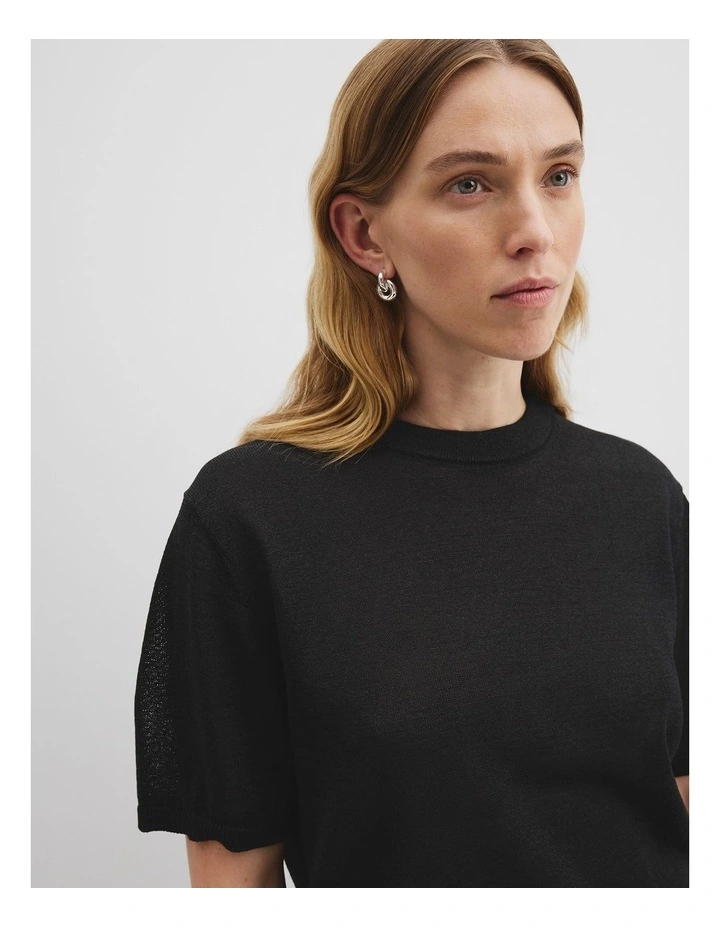 Fine Mesh Knit T-shirt in Black image 2