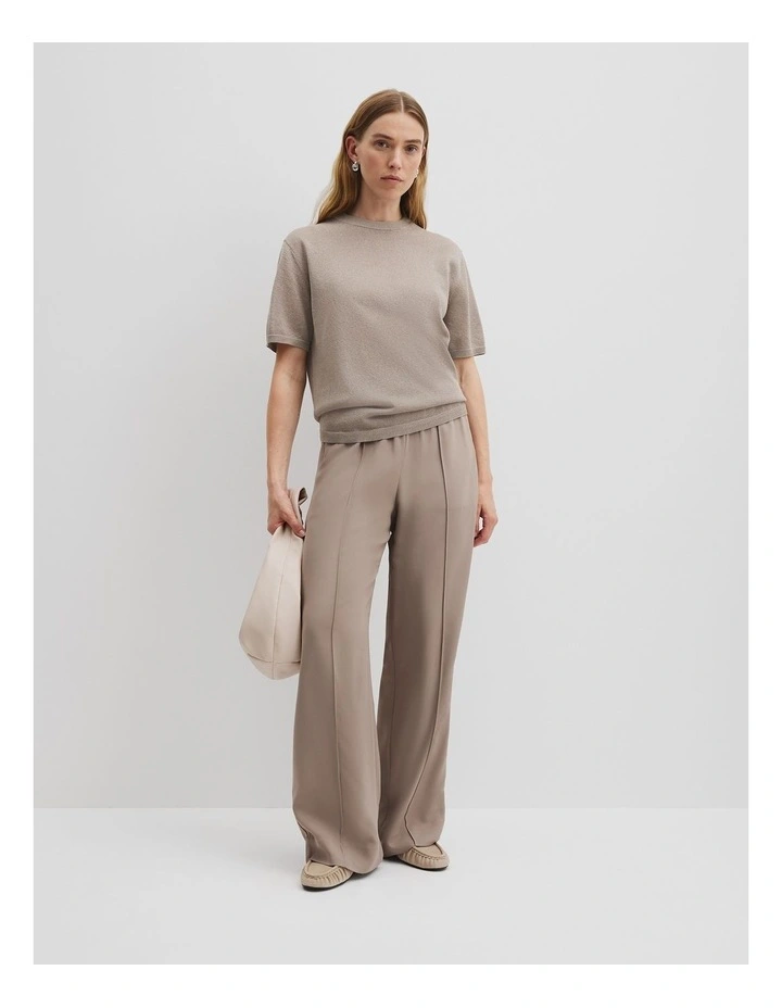 Fine Mesh Knit T-shirt in Taupe image 1