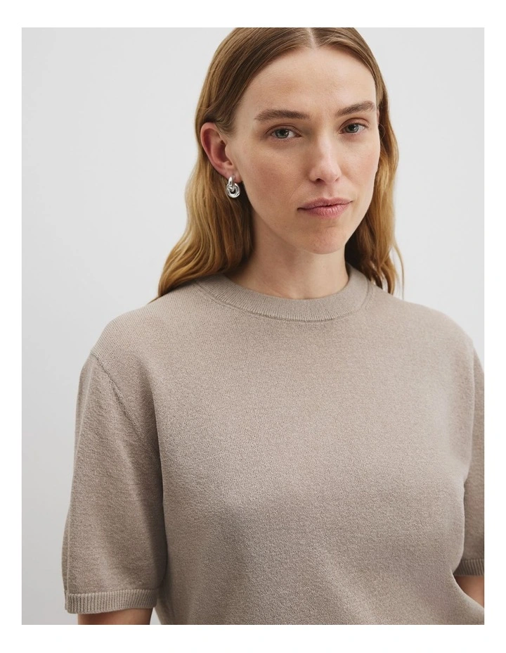 Fine Mesh Knit T-shirt in Taupe image 2