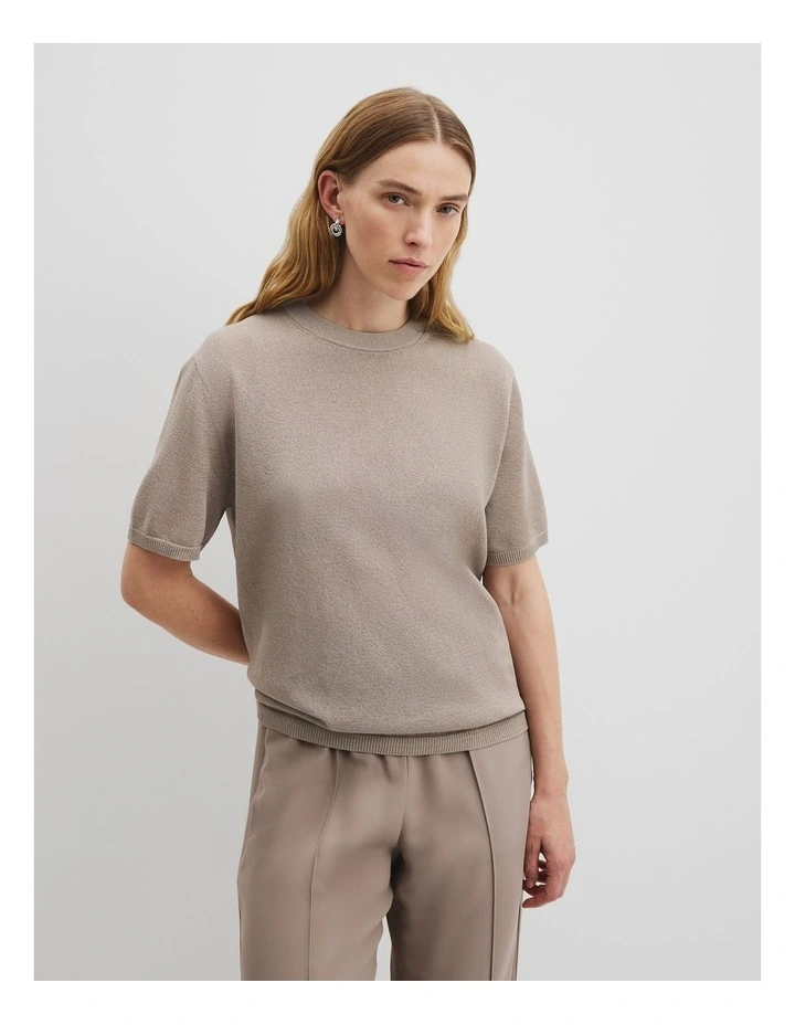 Fine Mesh Knit T-shirt in Taupe image 3