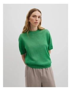 Fine Mesh Knit T-shirt in Jade Green