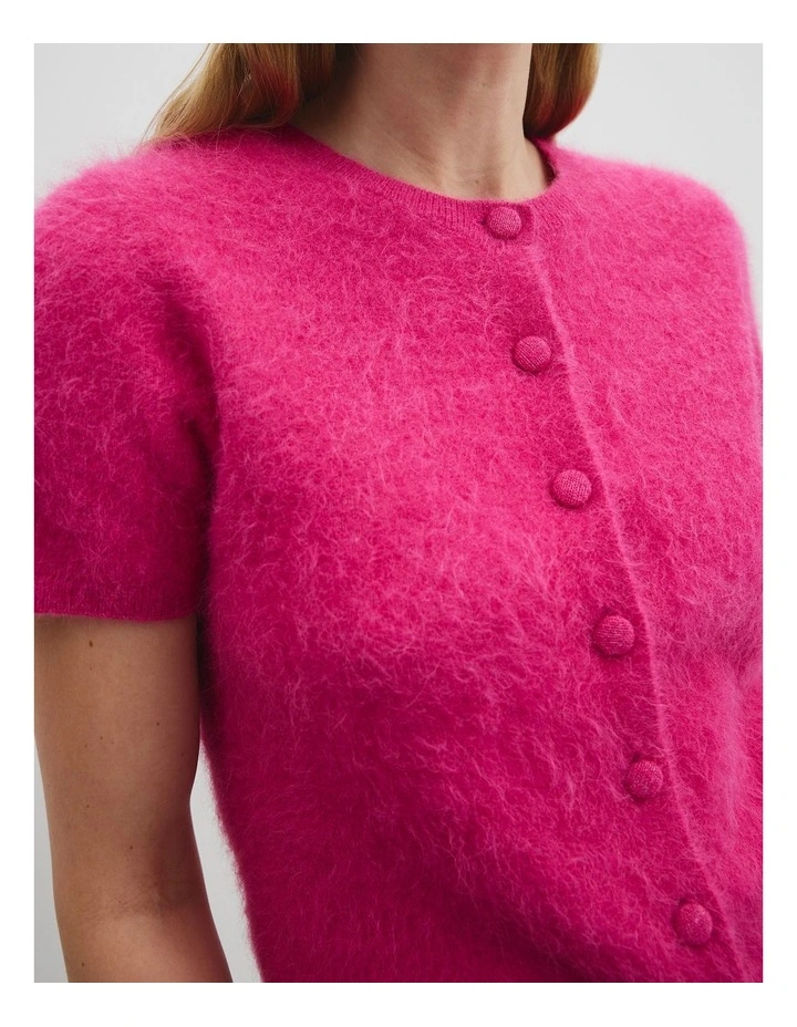 High Pile Knit Cardigan in Raspberry image 2