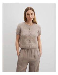 High Pile Knit Cardigan in Taupe