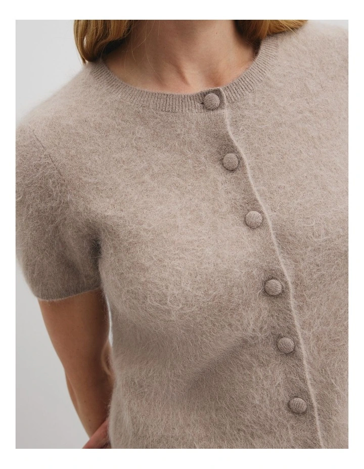 High Pile Knit Cardigan in Taupe image 2