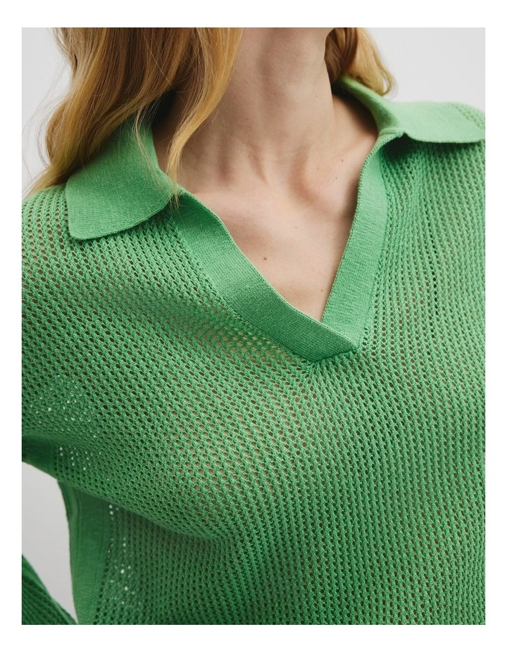 Long Sleeve Polo Knit Jumper in Jade Green image 2