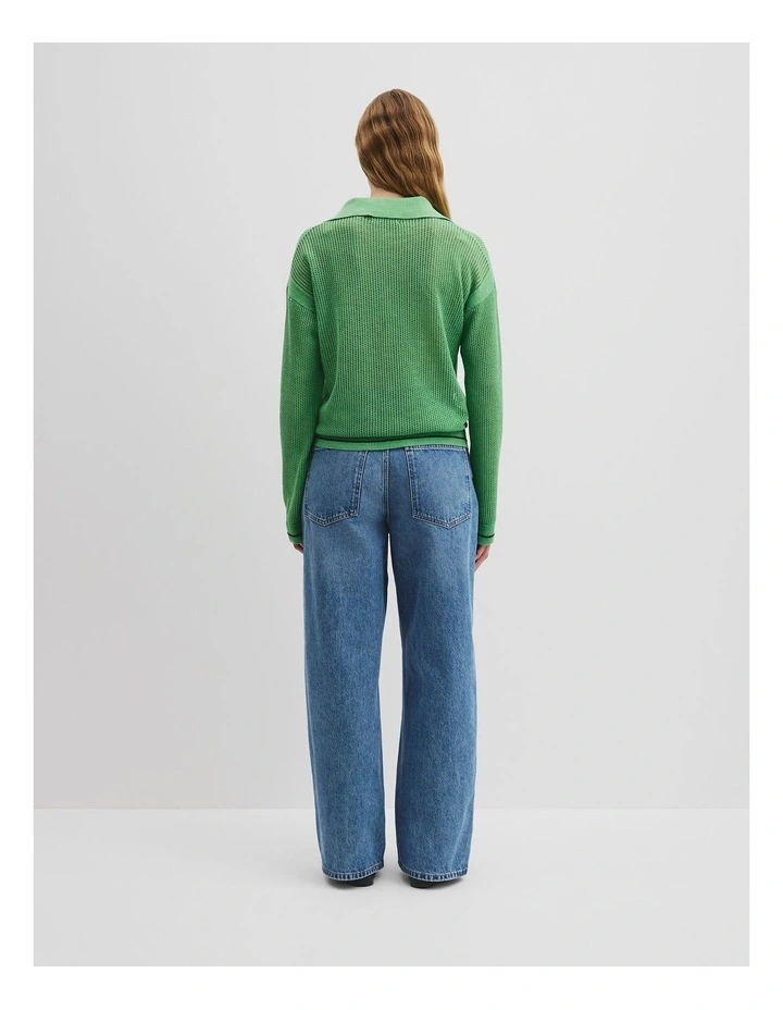 Long Sleeve Polo Knit Jumper in Jade Green image 4