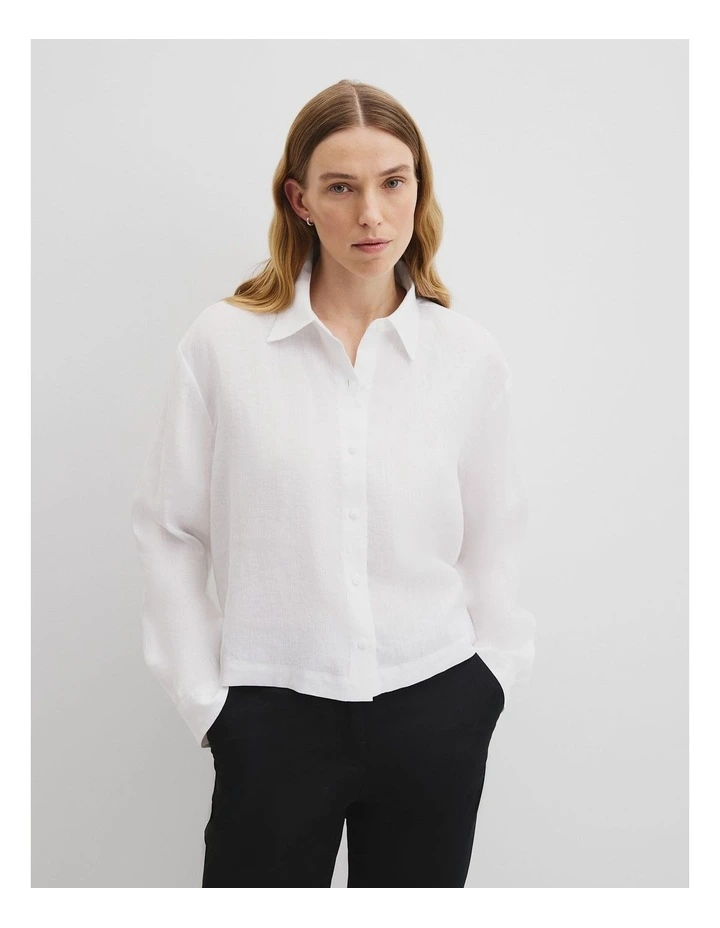 Organically Grown Linen Crop Shirt in White image 1