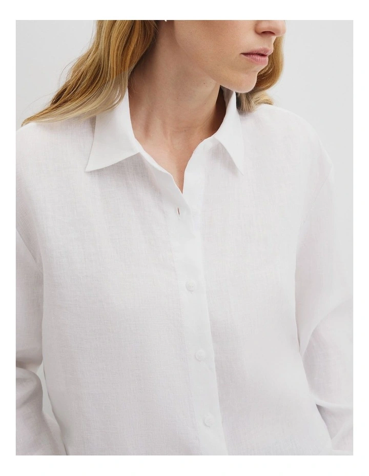 Organically Grown Linen Crop Shirt in White image 2