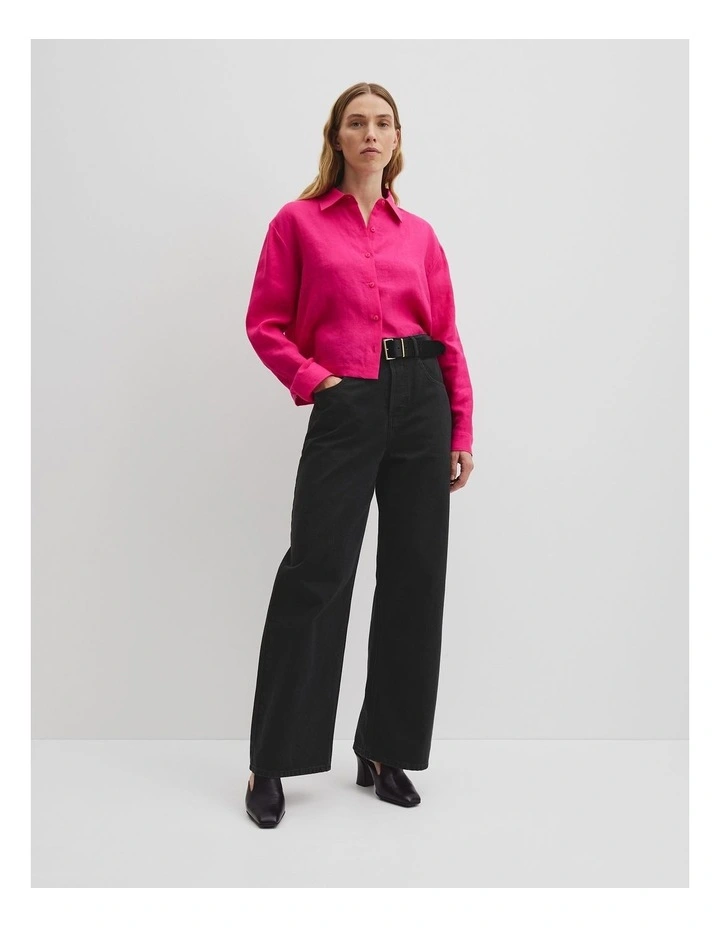 Organically Grown Linen Crop Shirt in Raspberry image 1