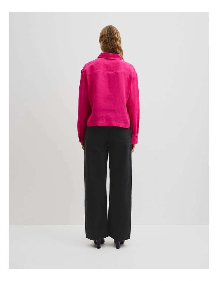 Organically Grown Linen Crop Shirt in Raspberry image 4