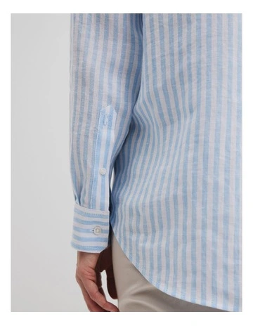 Organically Grown Linen Stripe Shirt in Soft Blue