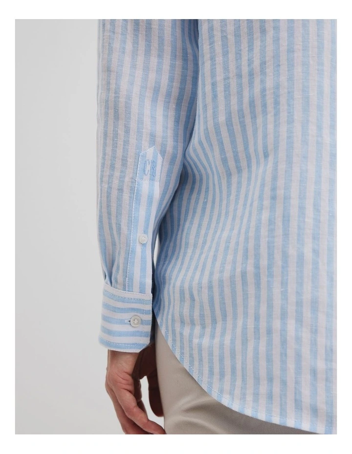 Organically Grown Linen Stripe Shirt in Soft Blue image 2