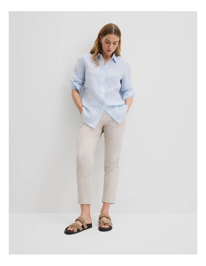 Organically Grown Linen Stripe Shirt in Soft Blue image 3
