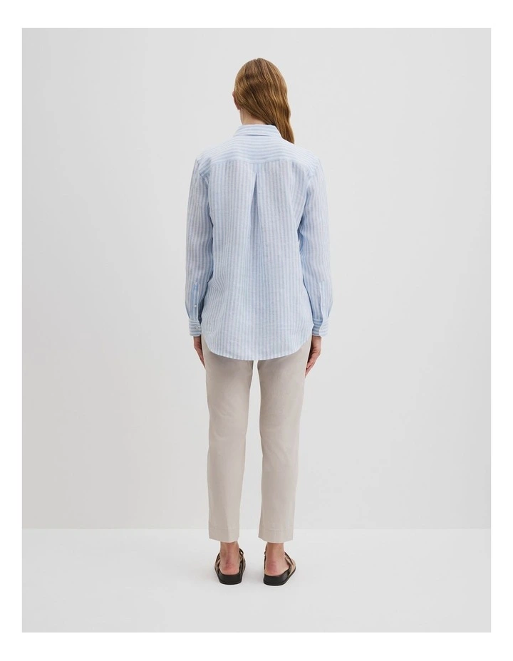 Organically Grown Linen Stripe Shirt in Soft Blue image 4